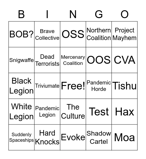 Voltron Bingo Card