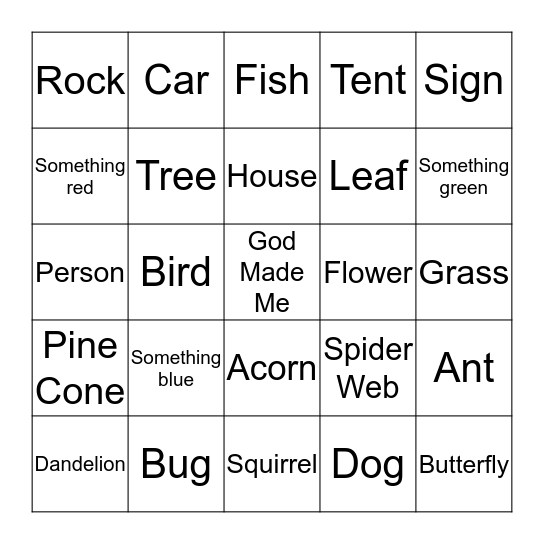 God's Creation Bingo Card