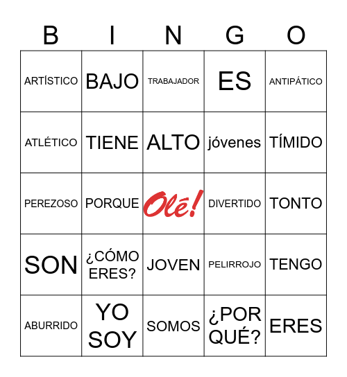 DESCRIBIR Y LOS ADJETIVOS Bingo Card