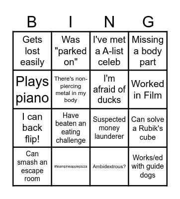 Getting to know you! Bingo Card