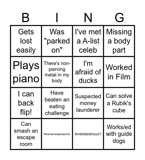 Getting to know you! Bingo Card