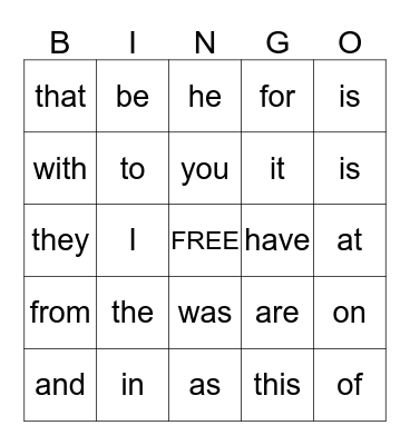 SIGHT WORDS! Bingo Card