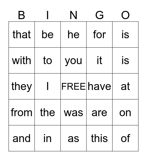 SIGHT WORDS! Bingo Card