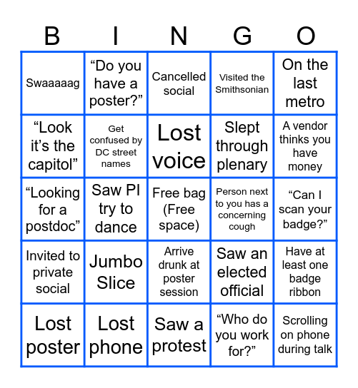 SfN23 in DC Bingo! Bingo Card