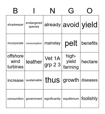 Vet 1 A grp 1 1 Bingo Card