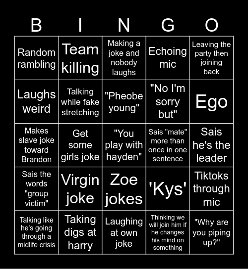 Max bingo sheet Bingo Card