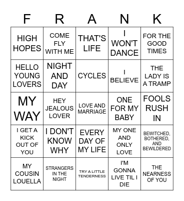 MUSIC BINGO #26 - Mr. Sinatra Bingo Card