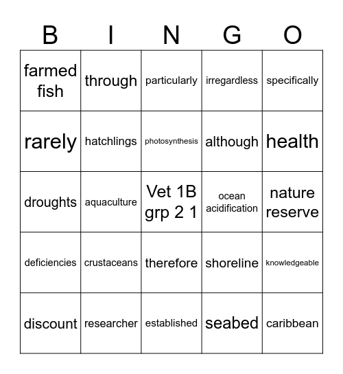 Vet 1 B Bingo Card