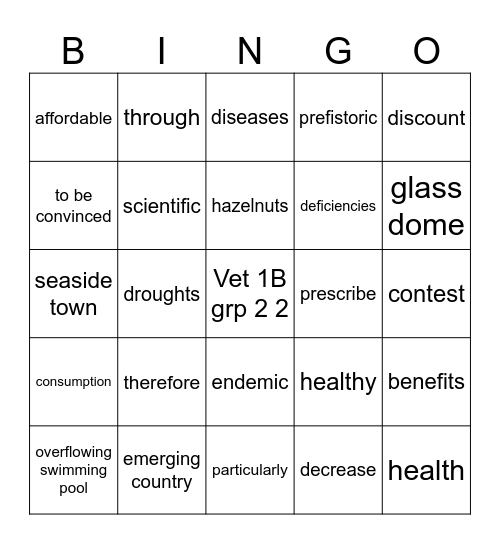 Vet 1 B Bingo Card