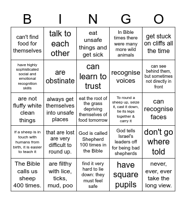 Sheep.... Bingo Card