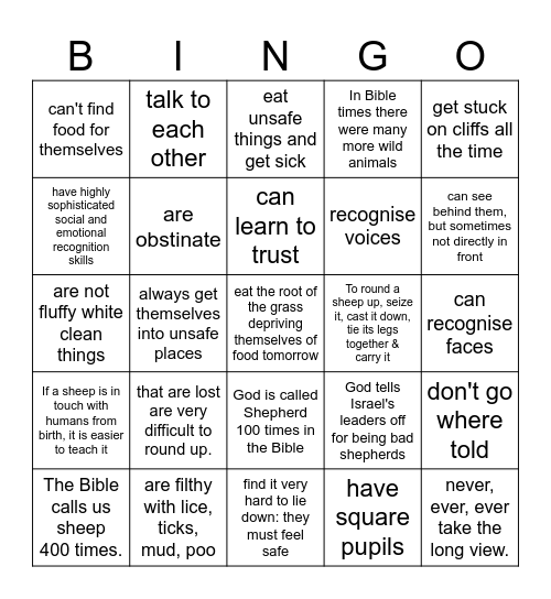 Sheep.... Bingo Card