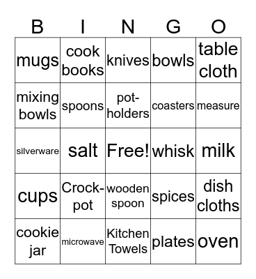 Kitchen Bridal Bingo Card