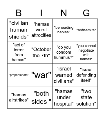 News Israel-Palestine Bingo Card