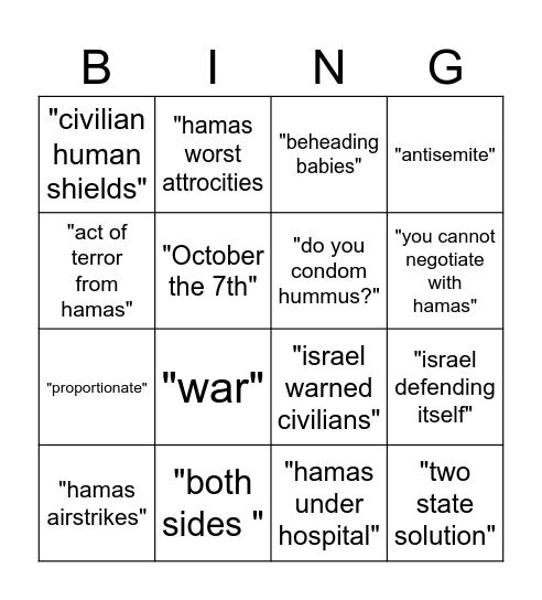 News Israel-Palestine Bingo Card
