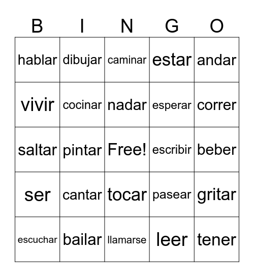 VERBOS REGULARES Bingo Card
