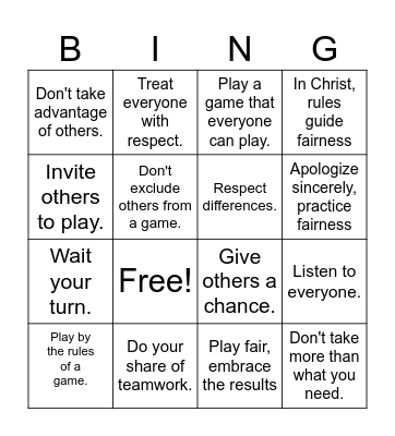 Fairness Bingo Card