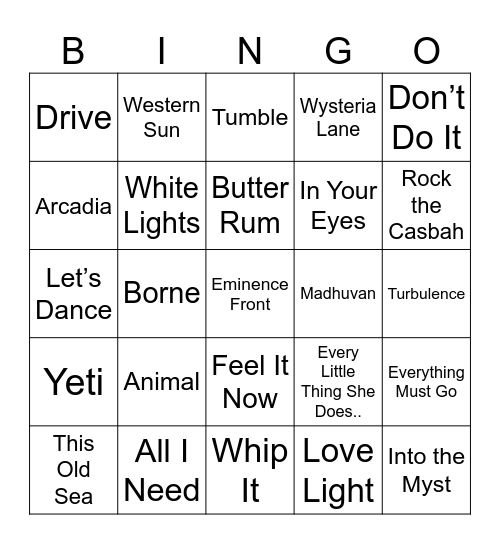 Candace U.K. Bingo Card