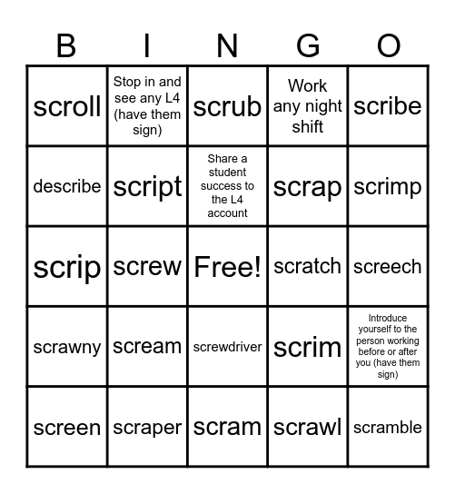 SCR Bingo Card