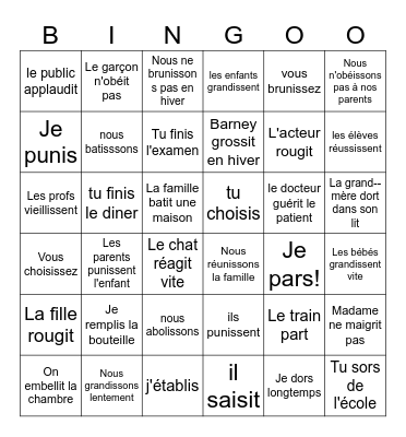 IR verbs Bingo Card