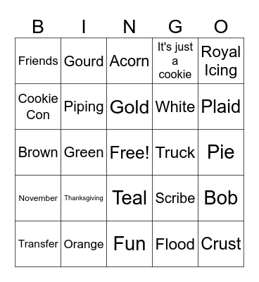 Fall Cookie Class Bingo Card