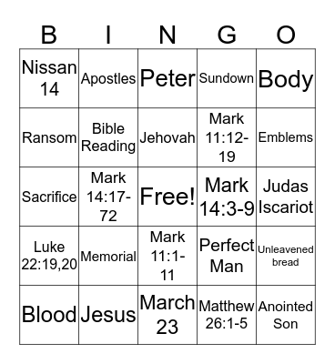 Memorial Bible Bingo Card