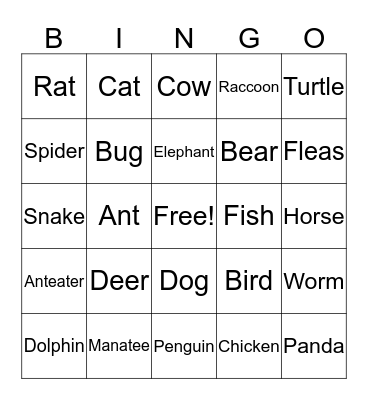 ANIMAL BINGO Card