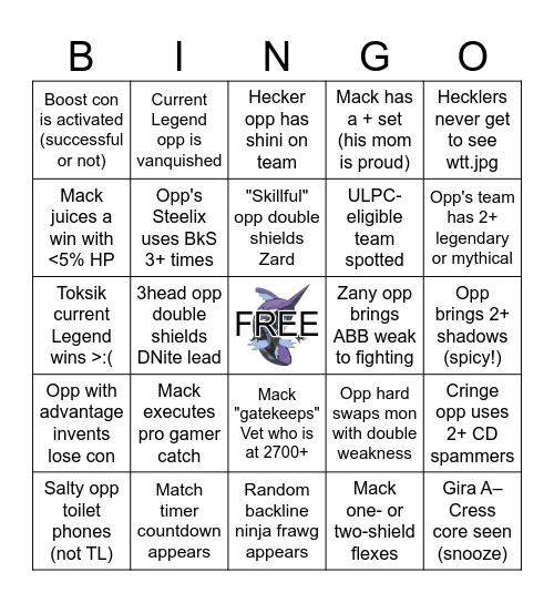 GBL Bingo: UL Edition (feat. Mack) Bingo Card