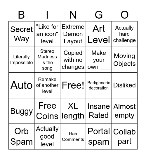 Recent Tab Bingo Card