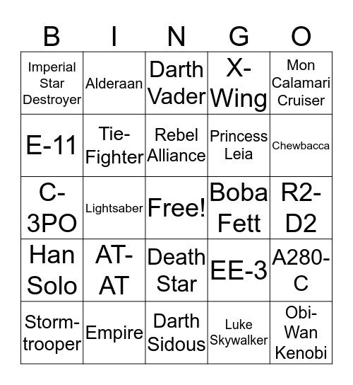 Star Wars Bingo Card