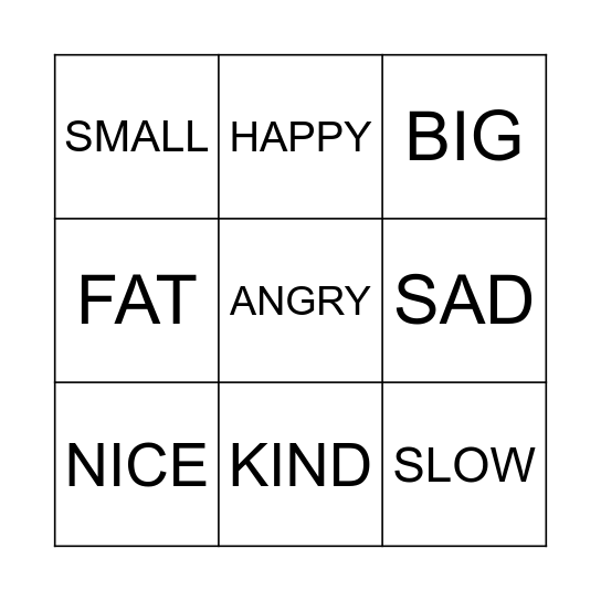 Short Superlatives Bingo Card