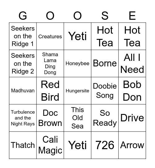 Euro Goose Bingo Deux Bingo Card