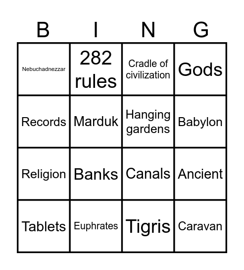 Mesopotamia Bingo! Bingo Card