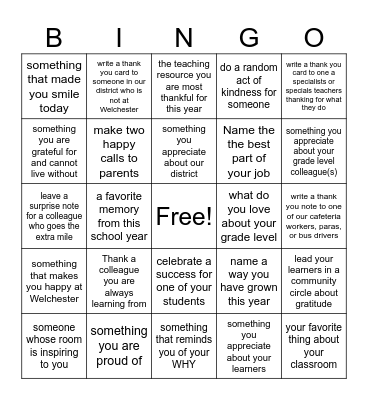 Gratefulness BINGO Card