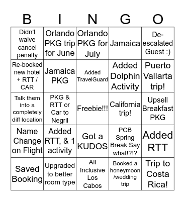 BookIt Bingo - Service *Write down the BIDs* Bingo Card