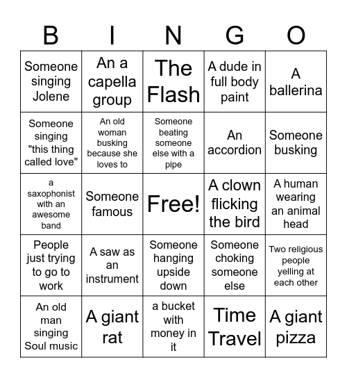 Subway Bingo Card