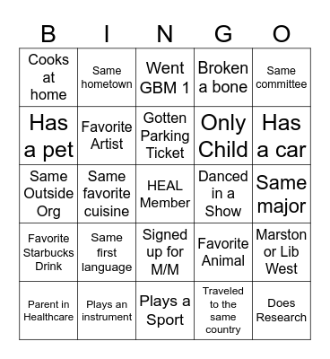 MEDICxBOARD Bonding Bingo Card