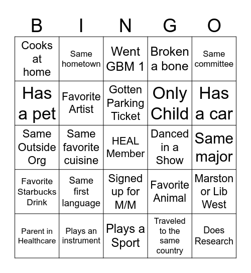 MEDICxBOARD Bonding Bingo Card