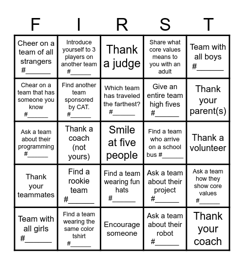 FLL FIRST-O Bingo Card