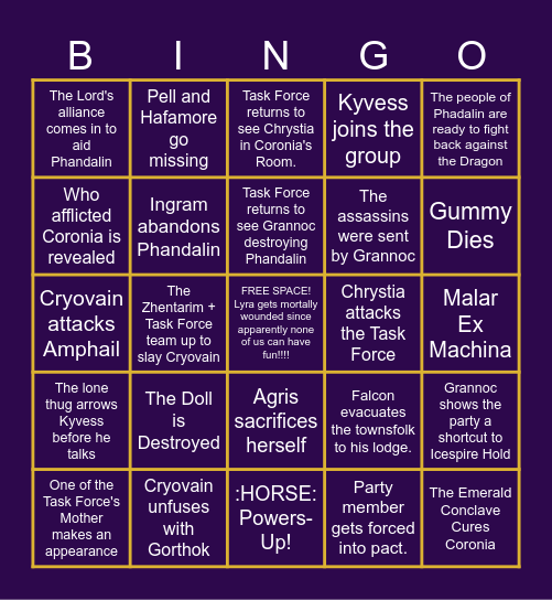 Task Force Bingo Card