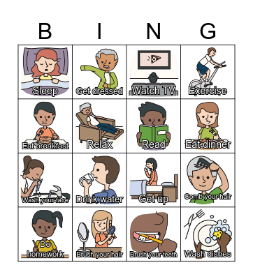 ESL - Daily Routines - from ESL Library Bingo Card