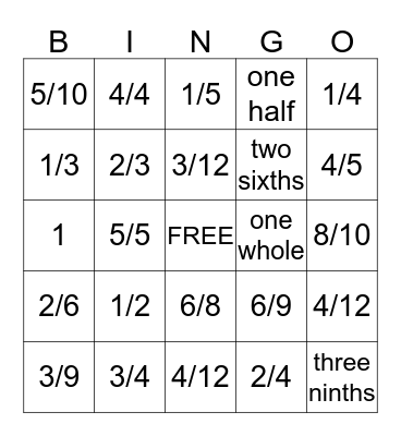 Equivalent Fraction Bingo Card