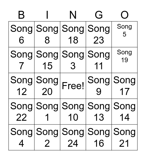 Musical Bingo Card