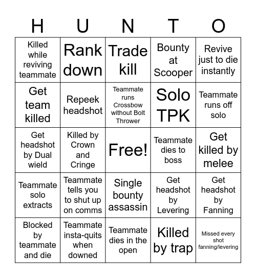 Hunt Taketh Bingo Card