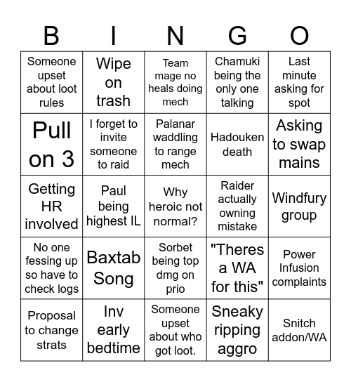 Dread Bingo Card