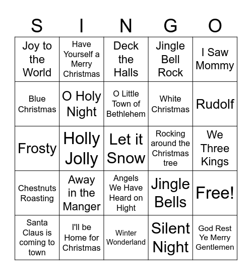 Have Yourself a Christmas Singo 2024 Bingo Card