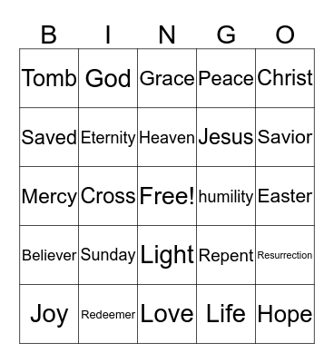 Resurrection Bingo Card