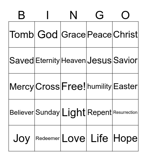 Resurrection Bingo Card