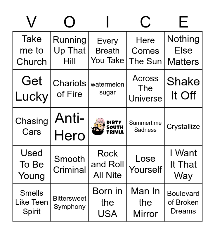 Quiet Riot Bingo Card
