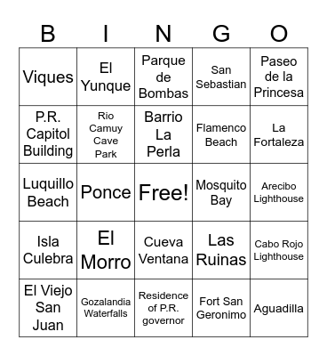 Viajando en Puerto Rico Bingo Card
