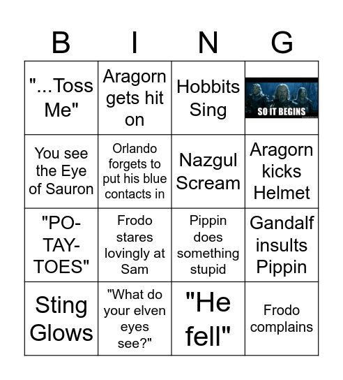 LOTR Bingo Card